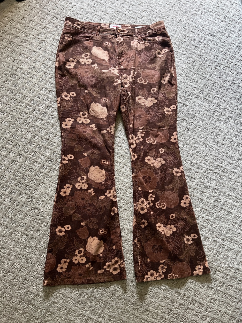 Wrangler Corduroy Floral Brown Flared Pants 18 x 34